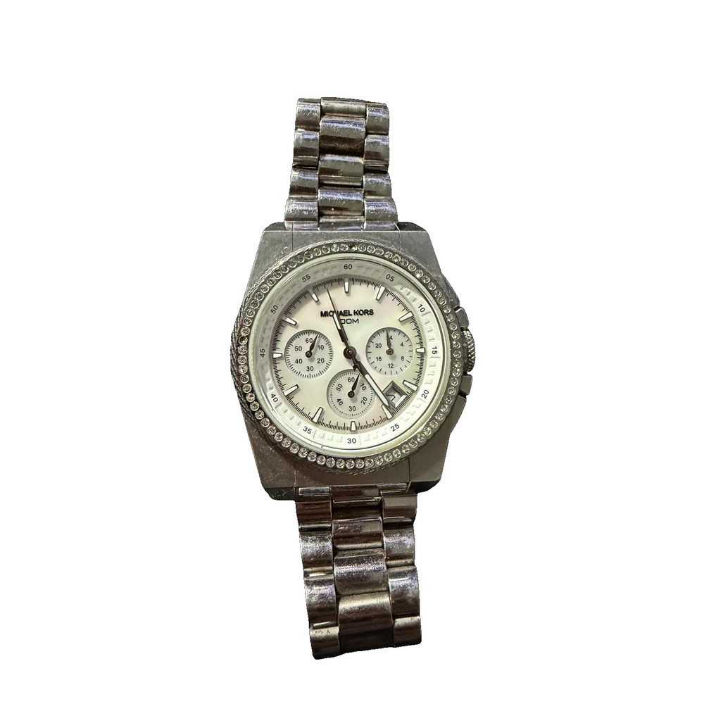 Michael Kors MK-5037 Women's Silver-Tone Stainless Steel Chronograph Watch 100M